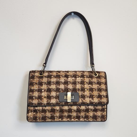 Donald J Pliner Wool Style Brown & Tan Plaid Purse - Picture 1 of 8